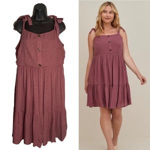Torrid Woven Tie Strap Button Front Tiered Dress